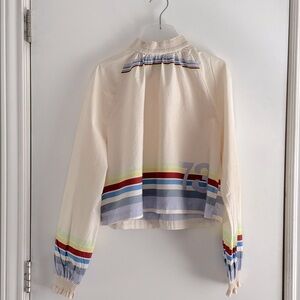 Free People Smocked Neck Blouse with #73, stripes, and open back